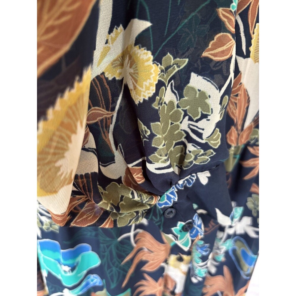 H&M Conscious Collection Navy Floral Maxi Shirt Dress Sz 10 Flowy Boho - Picture 6 of 10